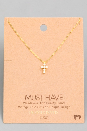 Dainty Pearl Cross Pendant Necklace