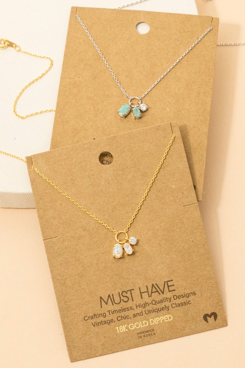 Gold Dipped Dainty Opal Crystal Charm Necklace