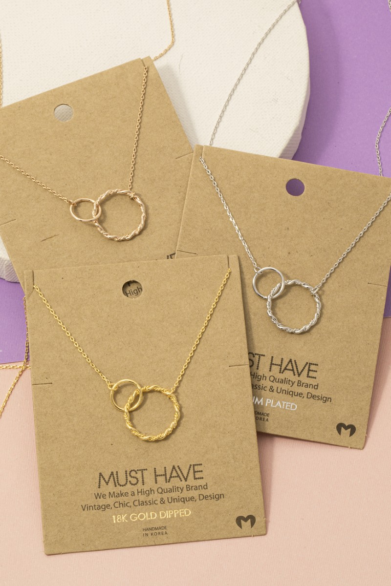 Gold Dipped Double Circle Chain Link Charm Necklace