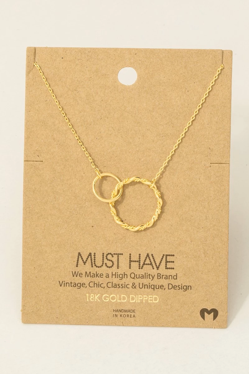 Gold Dipped Double Circle Chain Link Charm Necklace