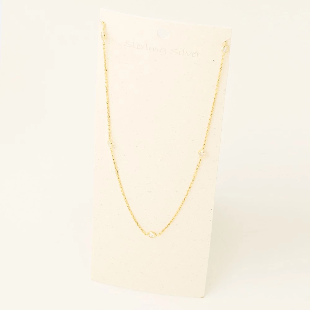 Sterling Silver Dainty Studded Station Necklace