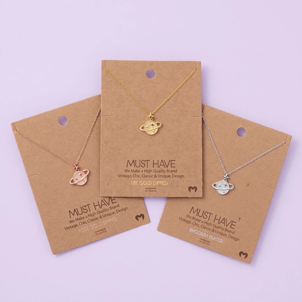 18K Gold Dipped Planet And Star Pendant Necklace