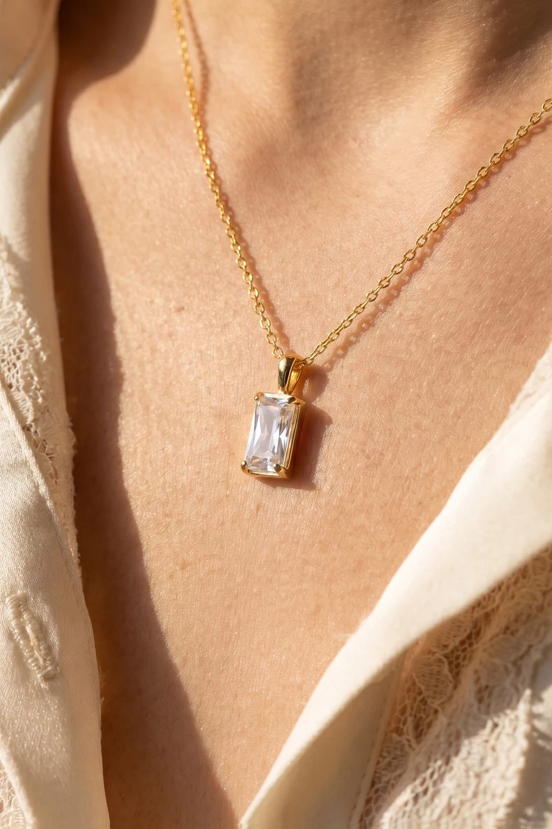 18K Gold Dipped Crystal Solitaire Necklace