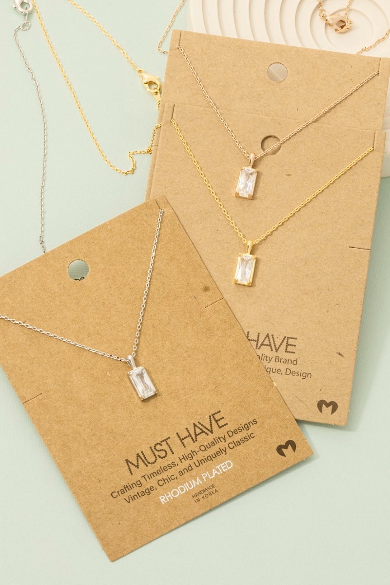 Gold Dipped Baguette Drop Charm Necklace