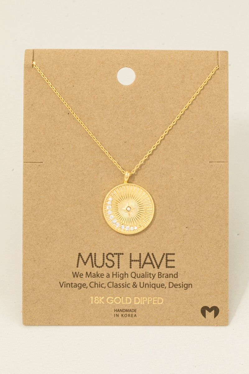 Gold Dipped Round Shining Star Pendant Necklace
