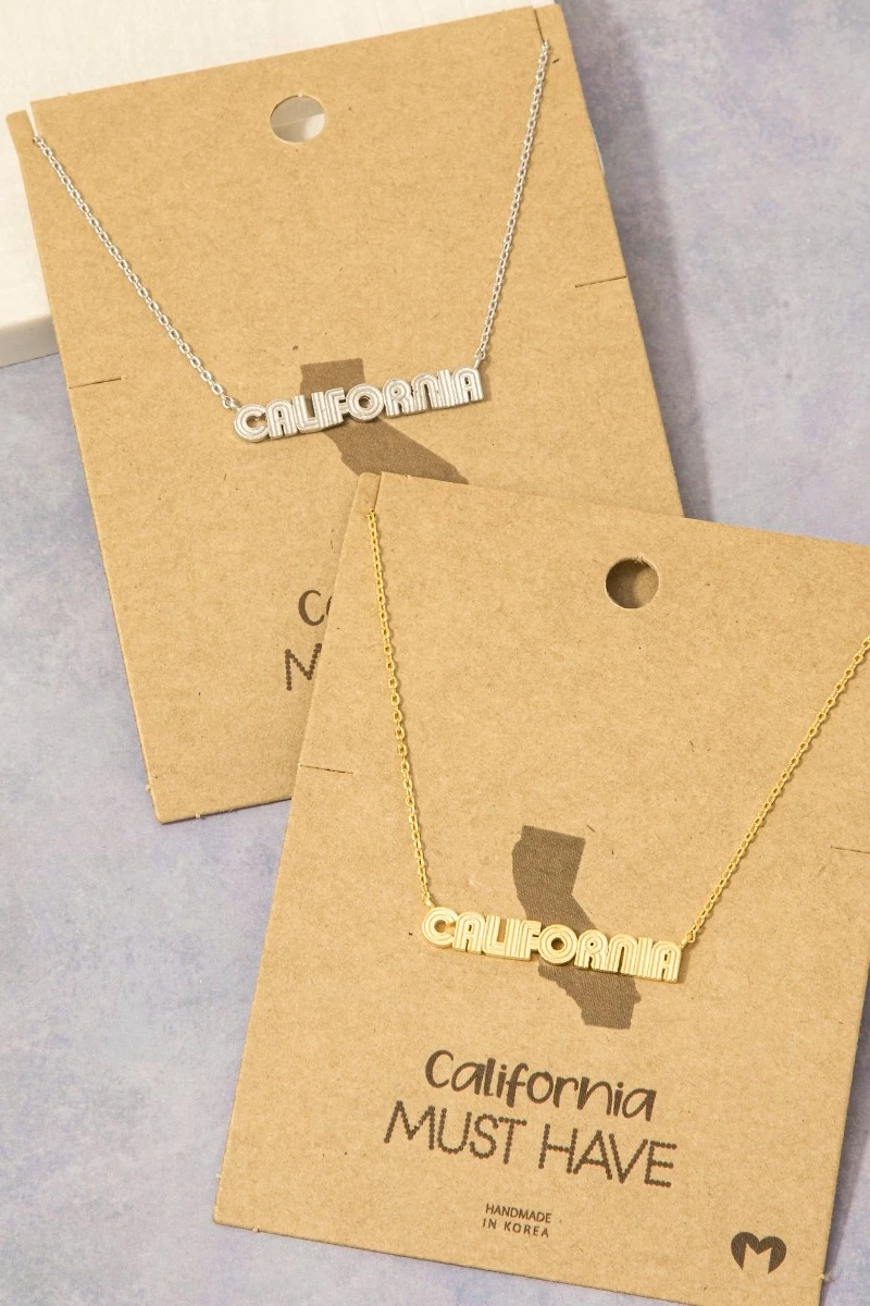 Gold Dipped California Print Pendant Necklace