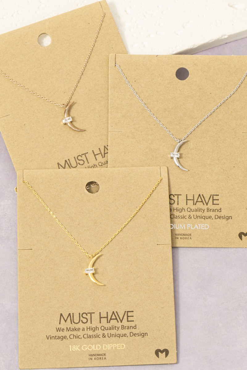 Gold Dipped Crescent Moon Stud Pendant Necklace
