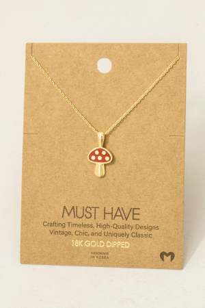 Gold Dipped Red Mushroom Pendant Dainty Necklace