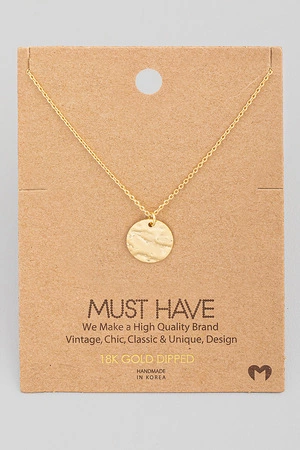 Dainty Hammered Circle Disc Pendant Necklace