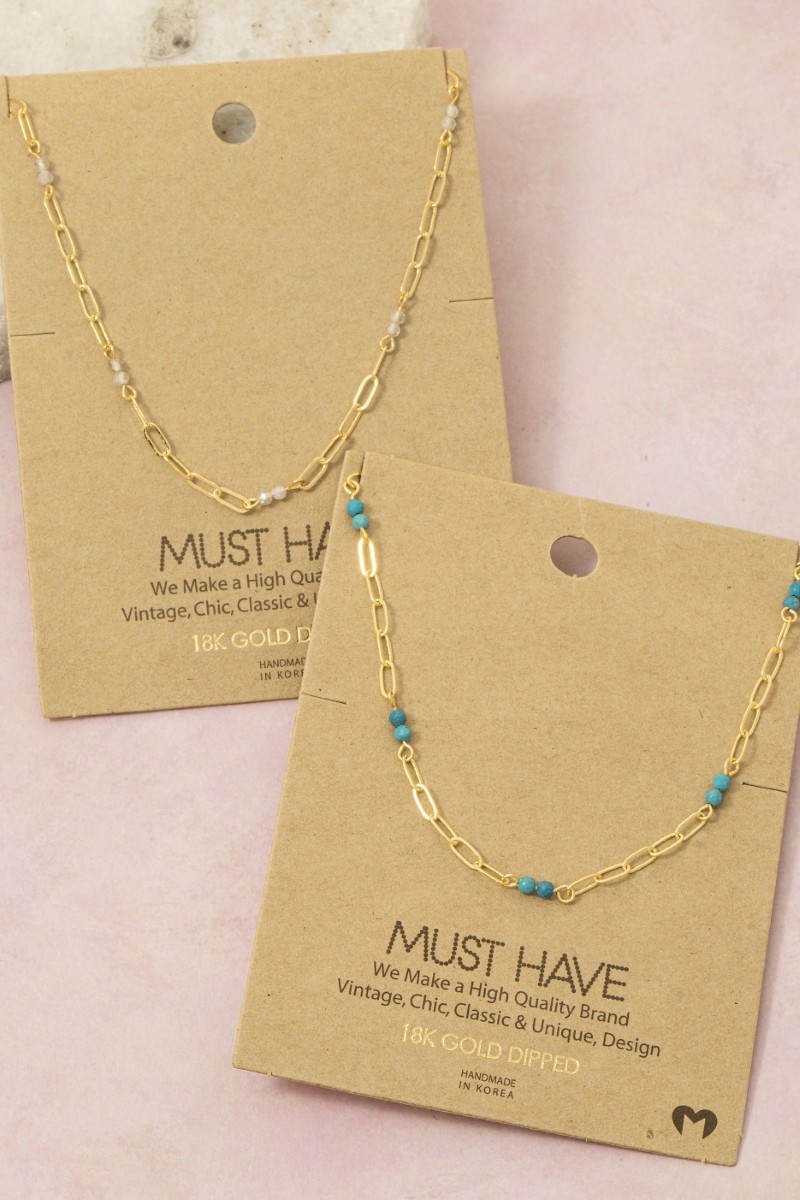 Dainty Chain Link Bead Station Necklace