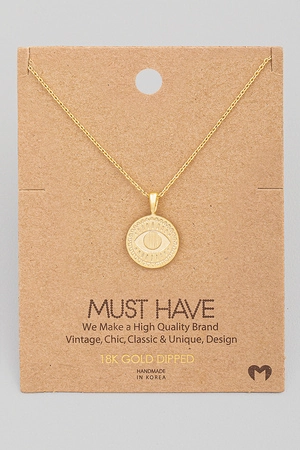 Engraved Evil Eye Coin Pendant Necklace