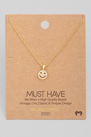 Pave Mini Smiley Face Pendant Necklace