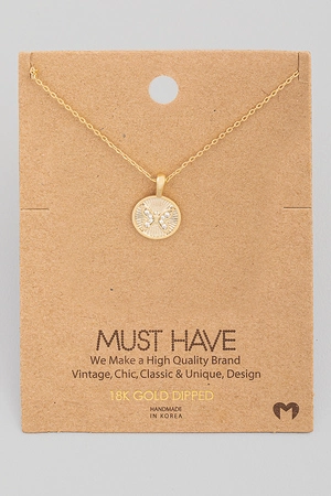 Pave Butterfly Coin Pendant Necklace
