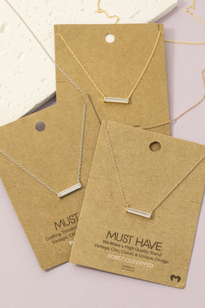 Gold Dipped Rhinestone Bar Pendant Necklace