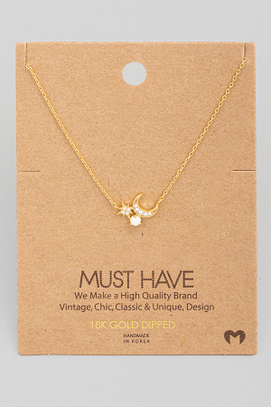 Dainty Pave Moon Star Charm Necklace