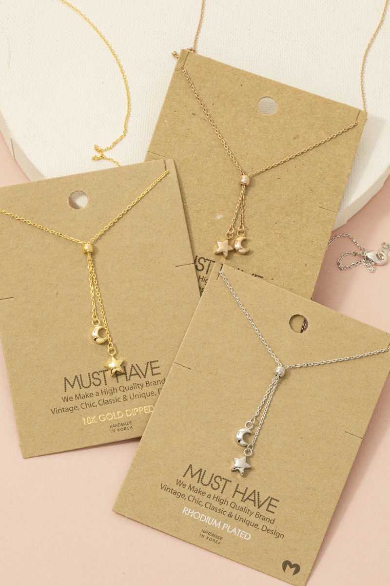Gold Dipped Mini Moon And Star Lariat Y Necklace