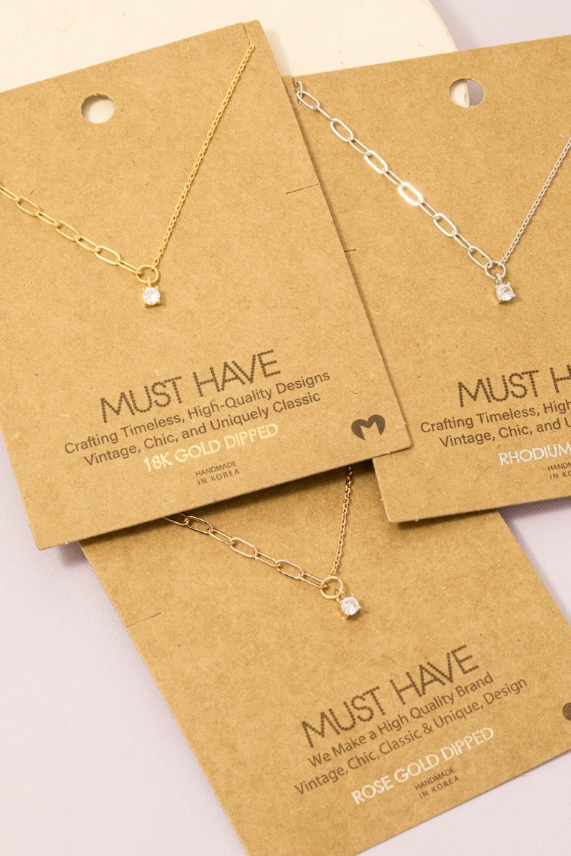 Chain Link Rhinestone Stud Charm Necklace