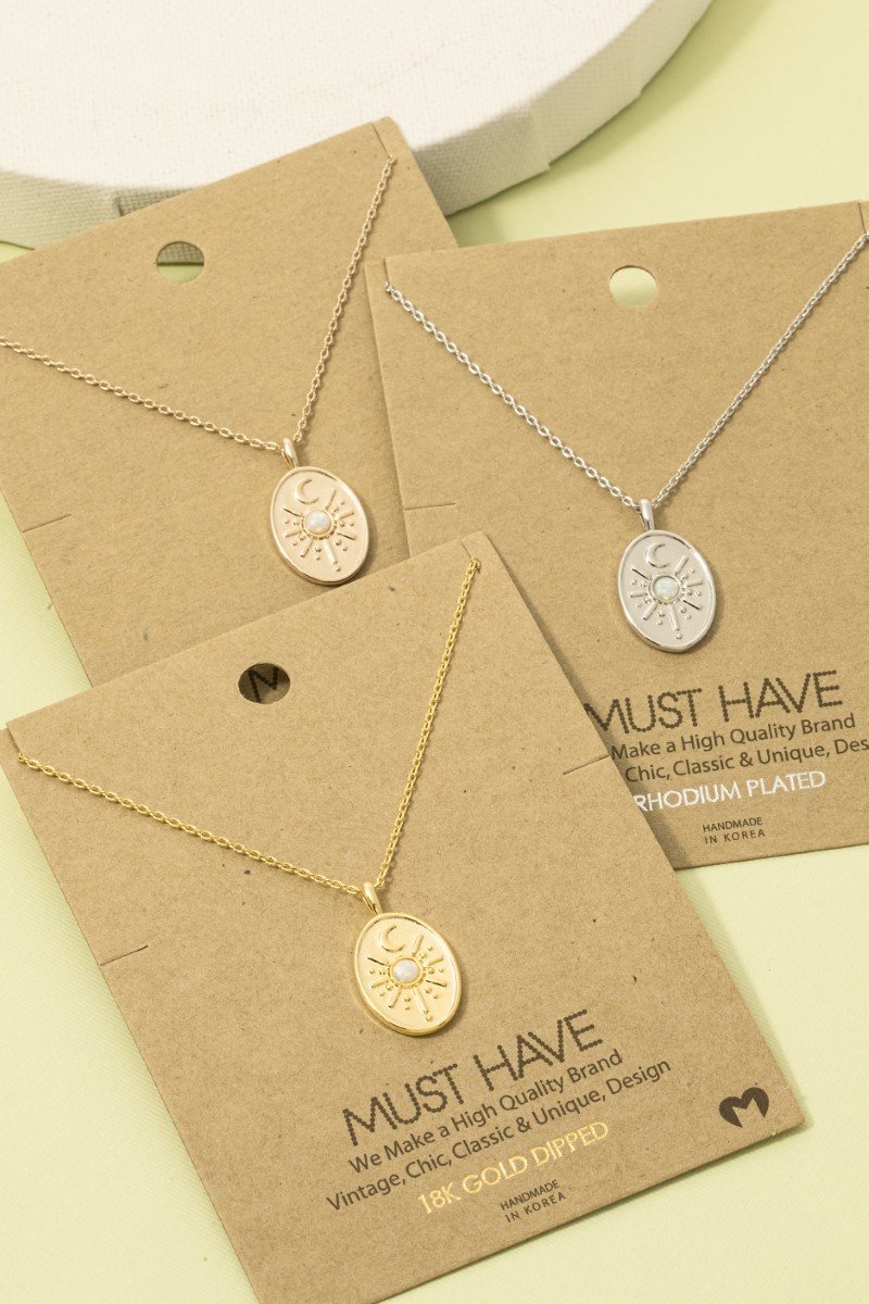 Oval Moon Disc Pendant Necklace