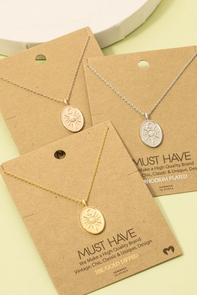 Oval Moon Disc Pendant Necklace