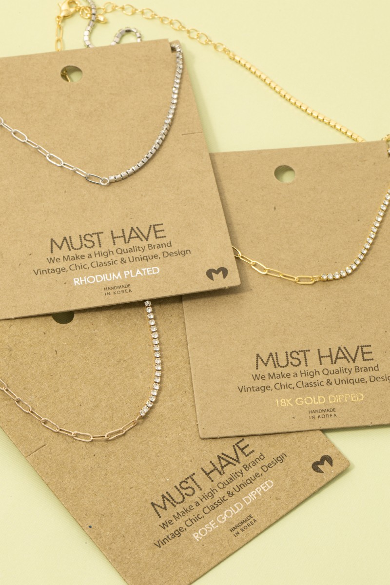 Gold Dipped Cz Chain Link Necklace