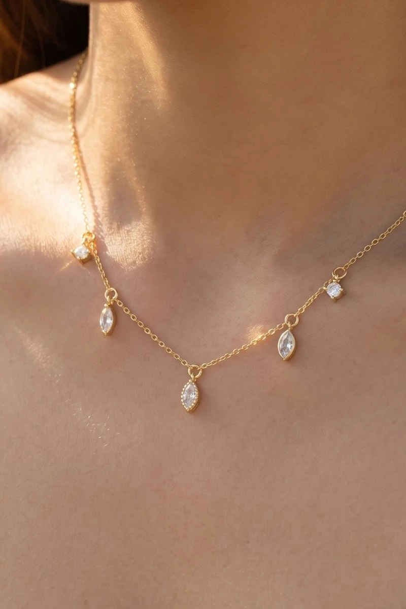 Delicate Rhinestone Station Necklace