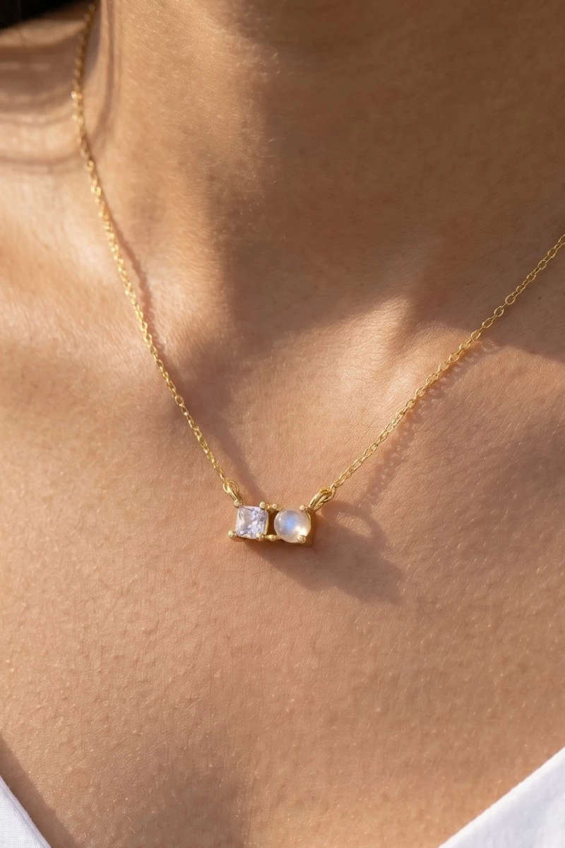 Dainty Moonstone Charm Necklace