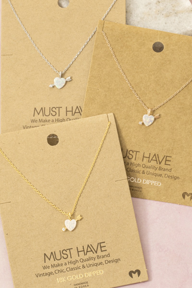 Gold Dipped Mini Arrow Cz Heart Pendant Necklace