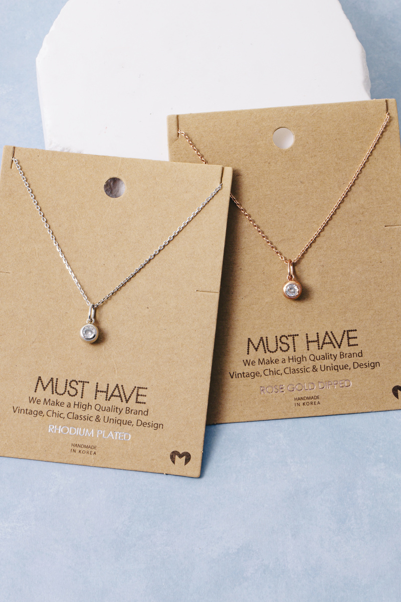 Bezel Set Cz Solitaire Pendant Necklace