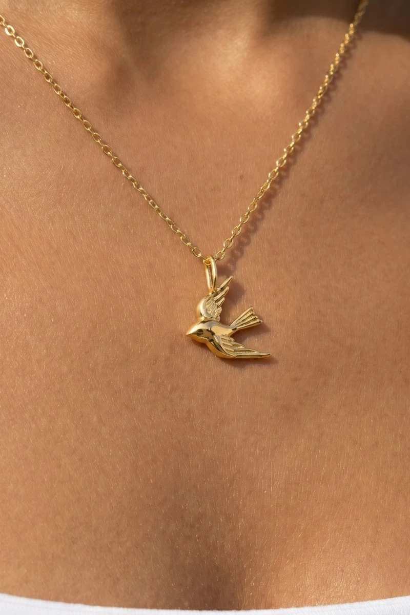 Gold Dipped Flying Bird Pendant Necklace