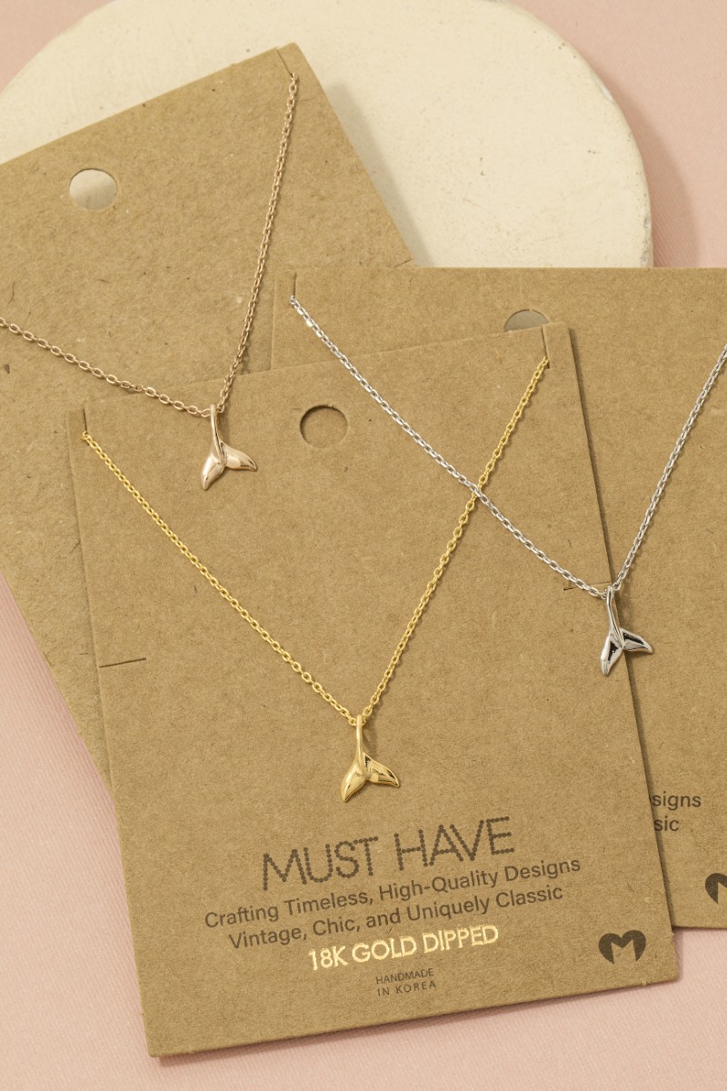 Gold Dipped Whale Tail Pendant Necklace
