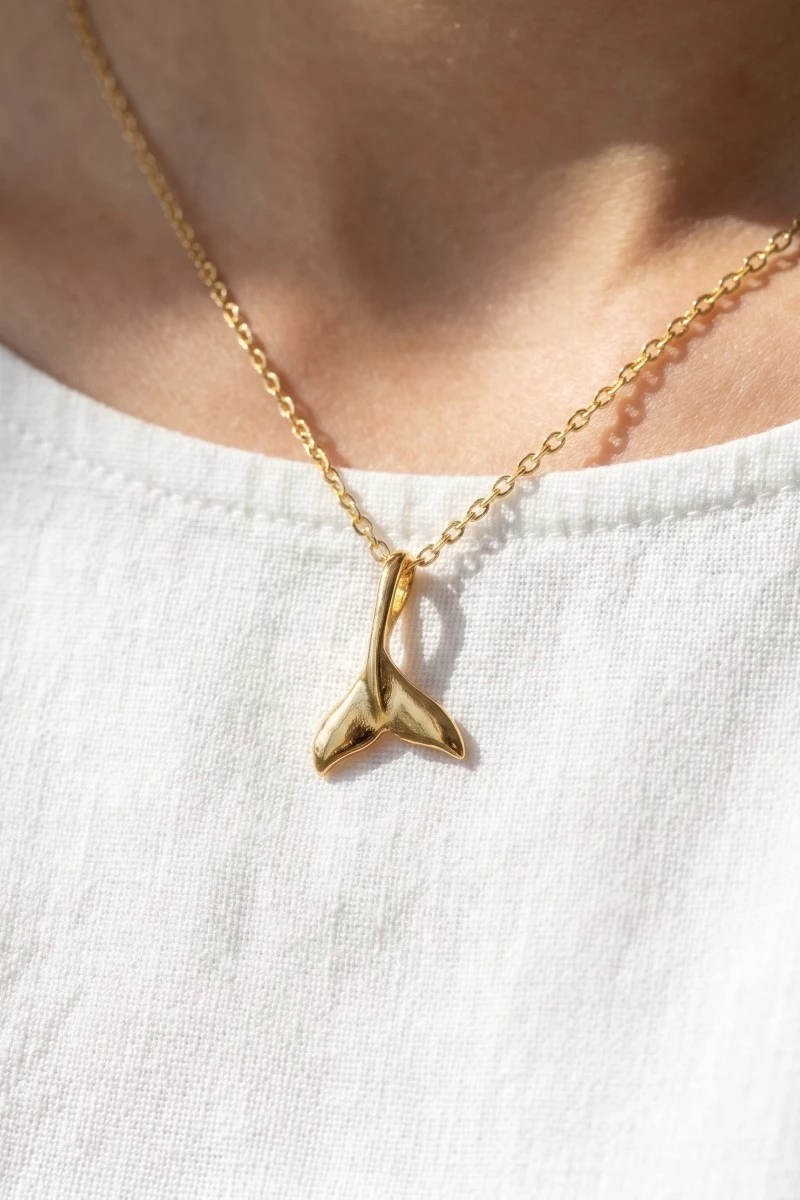 Gold Dipped Whale Tail Pendant Necklace
