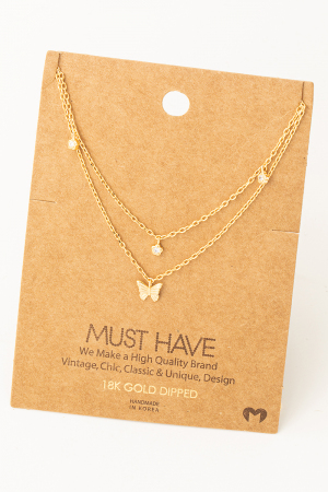Dainty Layered Chain Link Butterfly Charm Necklace