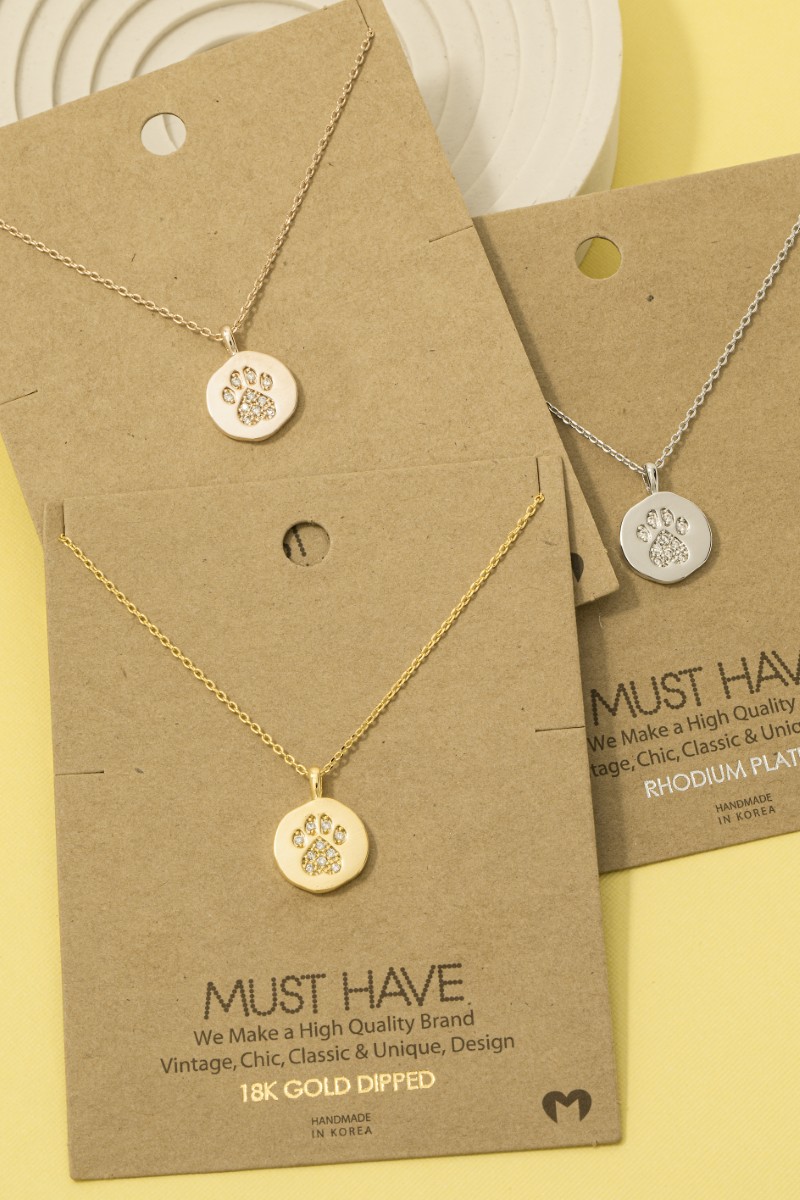Gold Dipped Pave Dog Paw Pendant Necklace