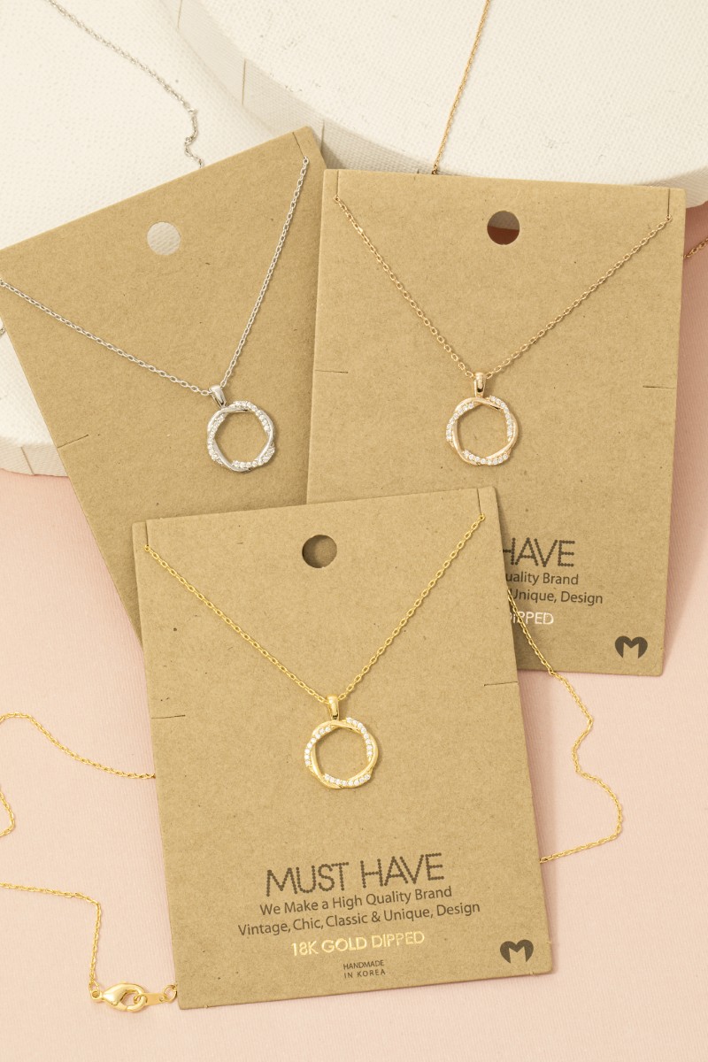 Gold Dipped Dainty Circle Twist Pendant Necklace