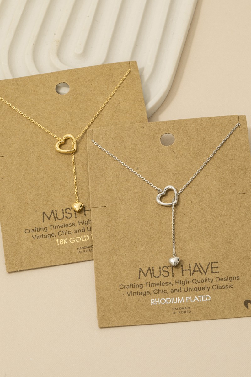 Gold Dipped Dainty Heart Lariat Necklace