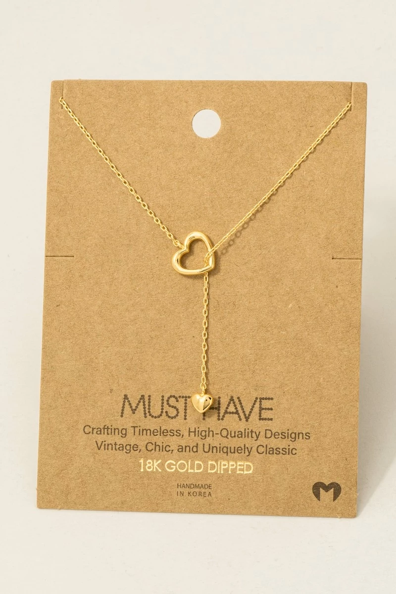Gold Dipped Dainty Heart Lariat Necklace