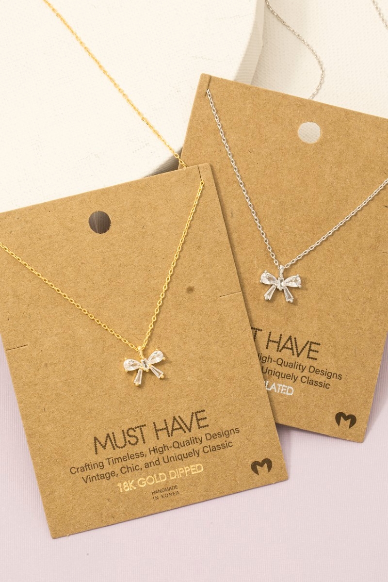 Rhinestone Ribbon Bow Pendant Necklace
