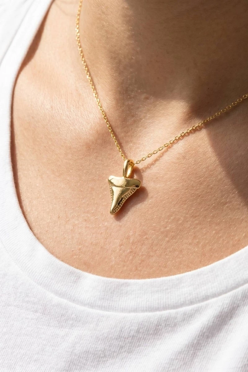 Gold Dipped Shark Tooth Pendant Necklace