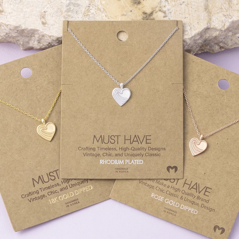 18K Gold Dipped Carved Wave Heart Necklace