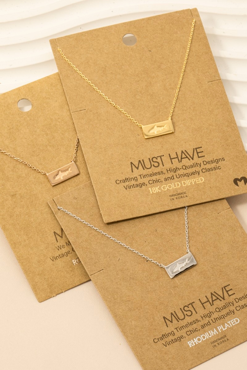 Rectangle Bar Shark Pendant Necklace