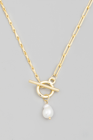 Toggle Chain Pearl Charm Necklace