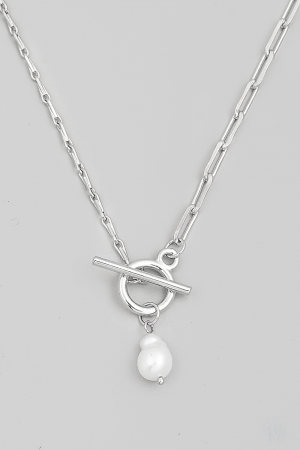 Toggle Chain Pearl Charm Necklace