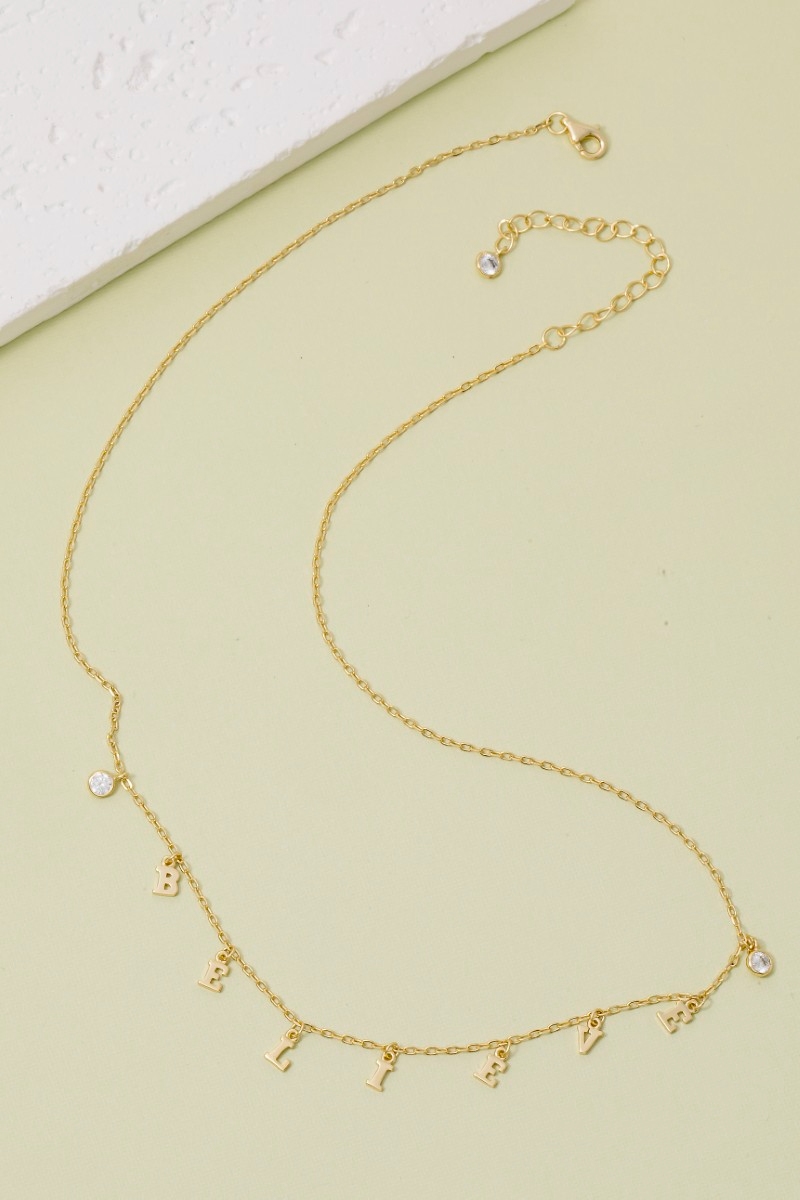 Sterling Silver Believe Charm Necklace