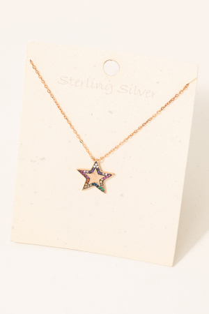 Sterling Silver Pave Star Pendant Necklace