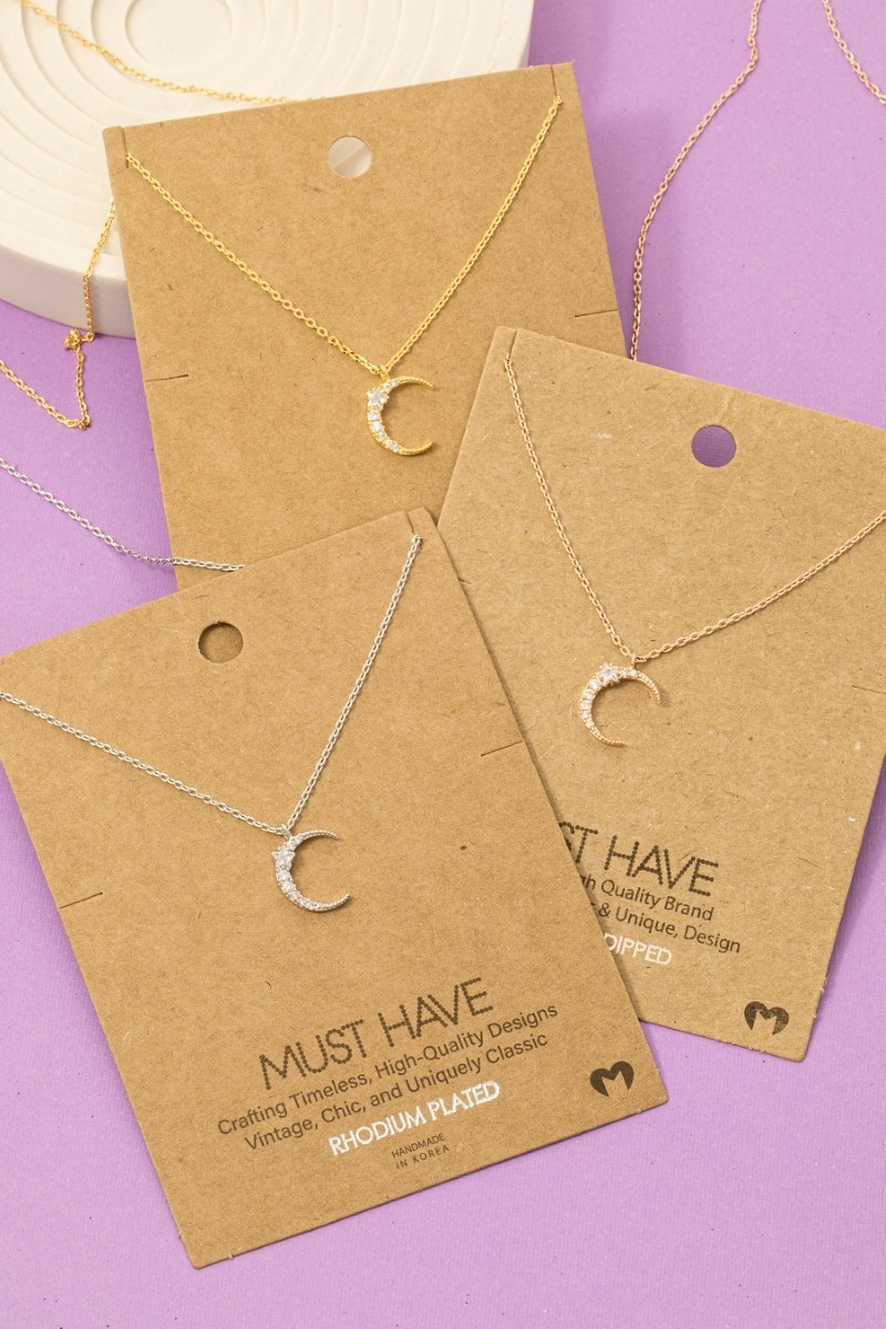 Pave Crescent Moon Pendant Necklace