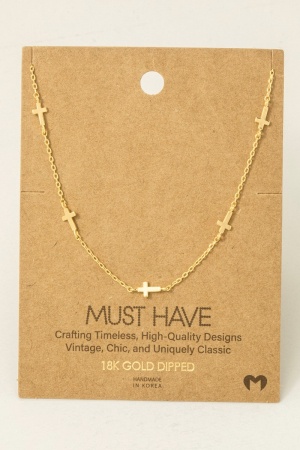 Gold Dipped Dainty Cross Station Necklace