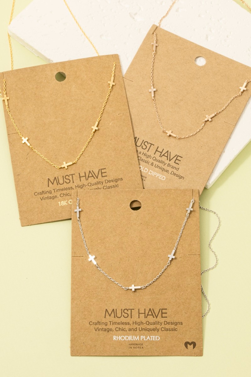 Gold Dipped Dainty Cross Station Necklace