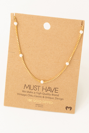Box Chain Pearl Station Necklace