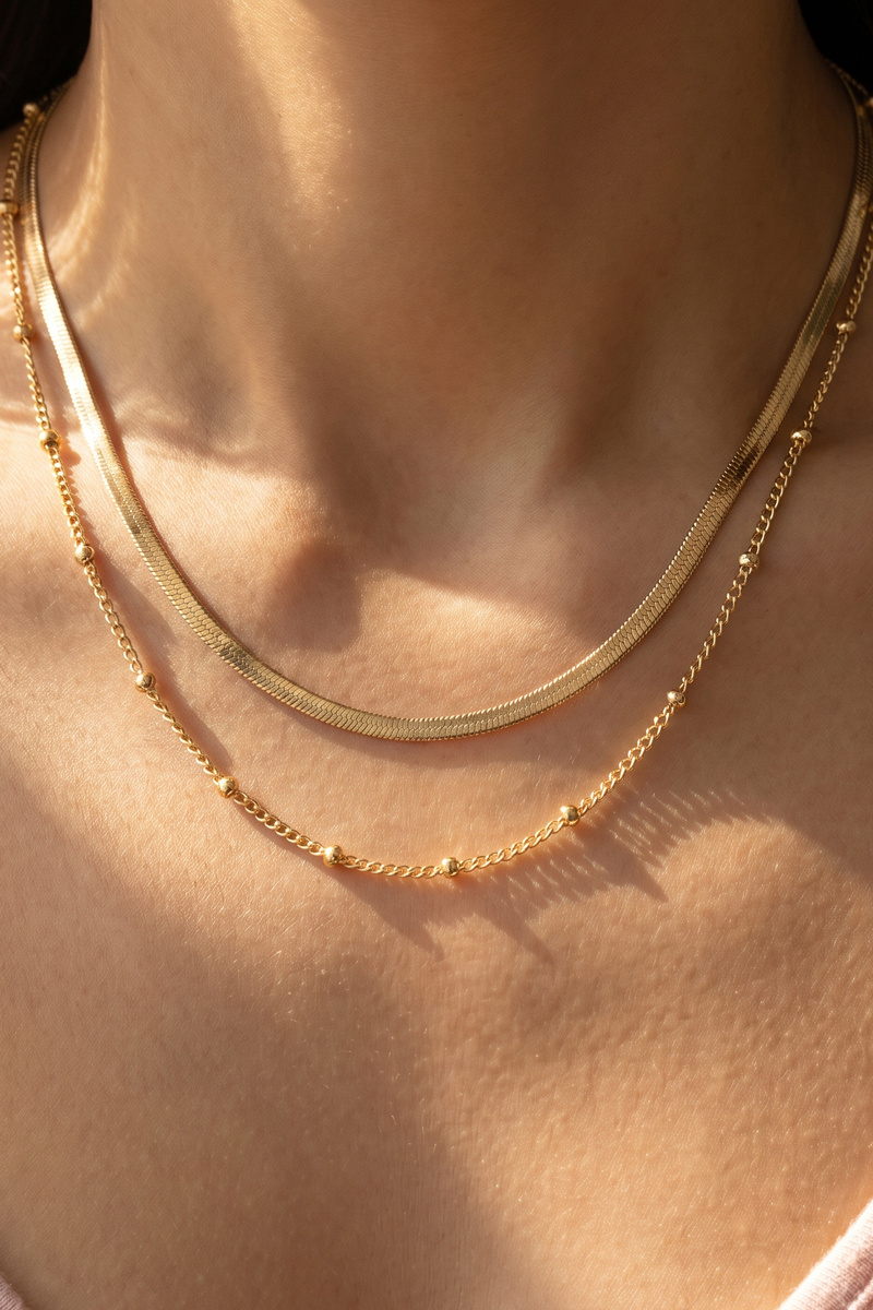 Double Chain Herringbone Satellite Necklace