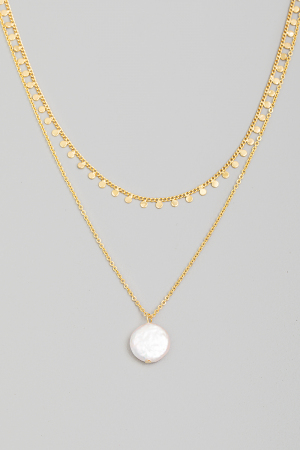 Dainty Layered Chain Pearl Charm Necklace